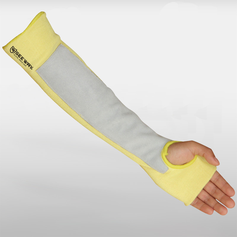 Aramid Cut-Resistant Sleeves with Cow Leather Palm Coated